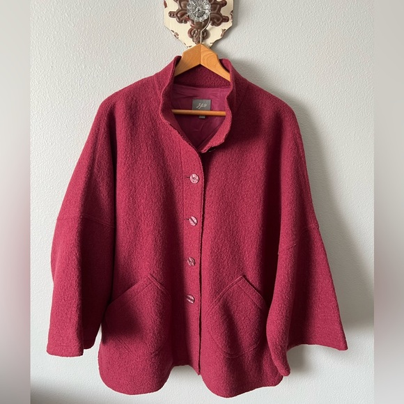 J. Jill 100% Wool Coat Kimono Sleeves Merlot  Button-down Size S Fit To Xl NWOT - Picture 3 of 9